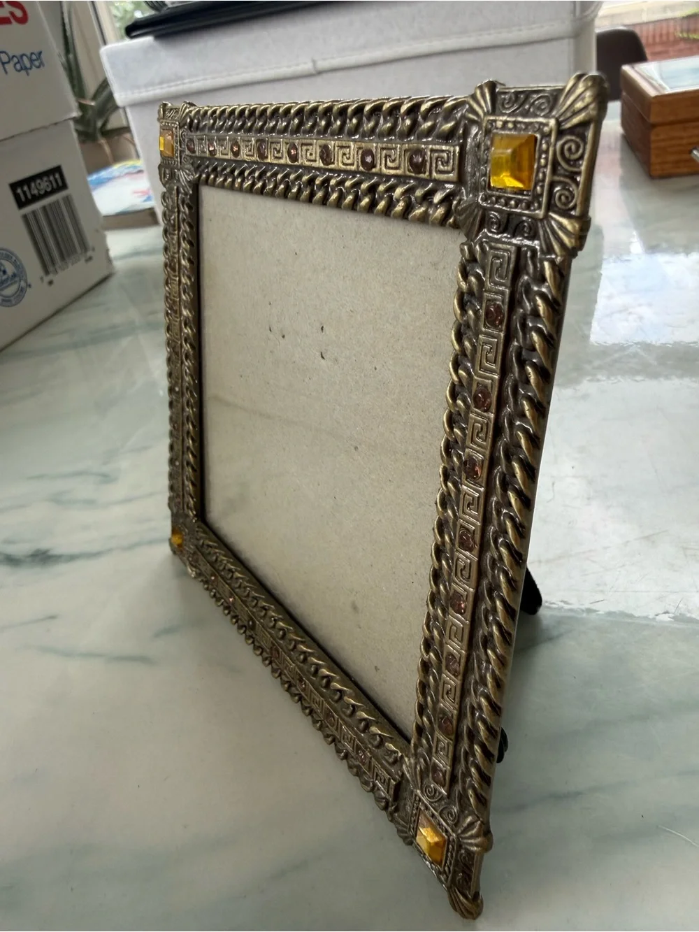 Ornate Antique-Style Photo Frame in Gold and Amber